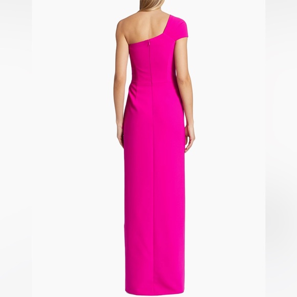 Rickie Freeman for Teri Jon Crepe One-Shoulder Gown in Hot Pink - Picture 4 of 8